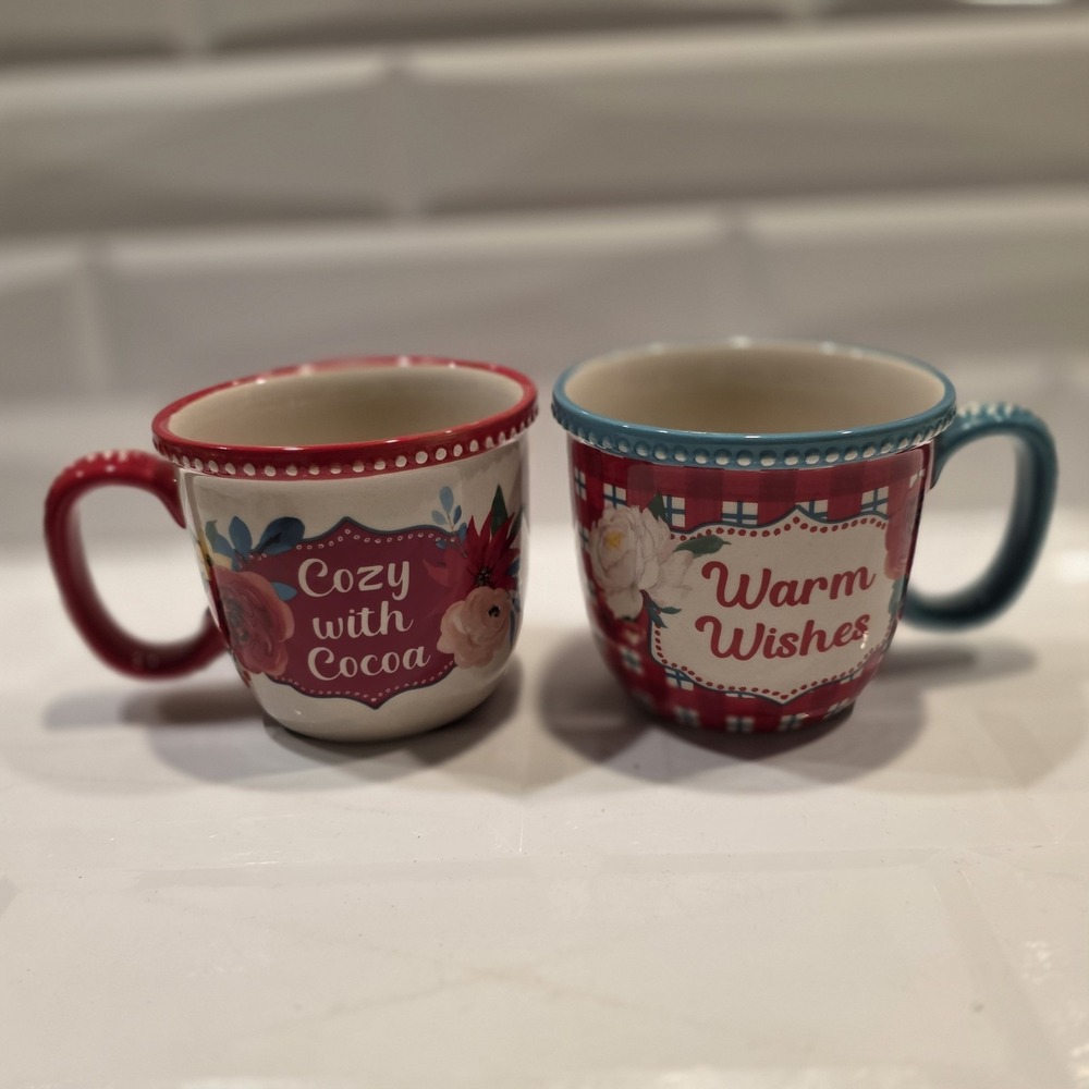 2 Pioneer Woman Wishful Winter Mugs Warm Wishes &‎ Cozy With Cocoa